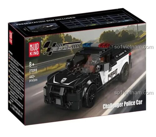 MouldKing 27098 Hộp đựng Xe Cảnh Sát Dodge Challenger, Đồ chơi xe cộ cho bé trai 8 tuổi, Tốc độ Kinh Hoàng, Mô hình xe cảnh sát chi tiết, Tỉ lệ 1:18 (ước tính), 443 mảnh ghép