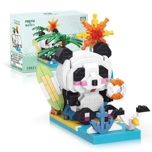 Mô hình Gấu Trúc Vui Chơi bằng bộ lắp ghép mini block, MOYU BLOCK MY93018, 444 mảnh, 8 tuổi, giá đỡ điện thoại, Gấu Trúc Cầm Phao, Gấu Trúc Cầm Ván Trượt, Gấu Trúc Cầm Neo, Gấu Trúc Cầm Chim Cánh Cụt