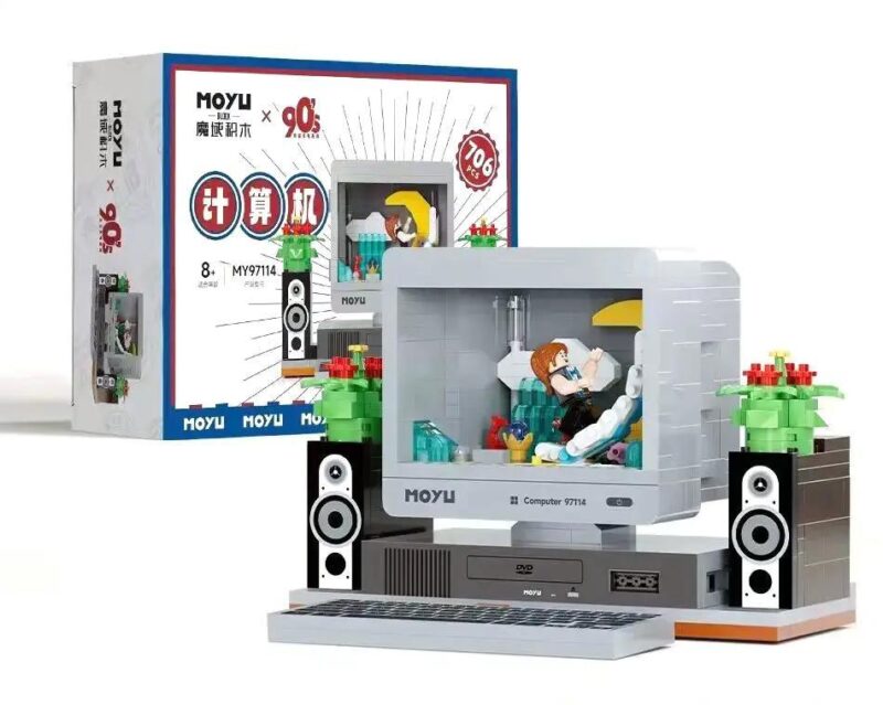 Bộ lắp ghép máy tính cổ điển MOYU BLOCK MY97114, mô hình máy tính retro thập niên 90 với figure, loa và bàn phím, 706 chi tiết, phù hợp cho bé trai 8 tuổi, giá tốt