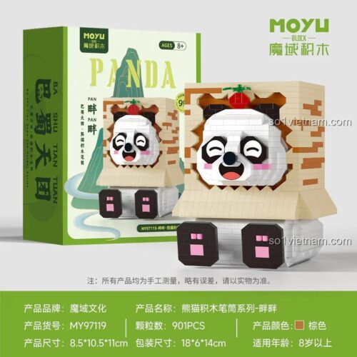 Hộp bút gấu trúc MOYU BLOCK MY97119, bộ lắp ghép, 901 mảnh, 3 mẫu lắp ráp, có đèn LED, giá đỡ điện thoại, đồ chơi phát triển trí tuệ cho bé trai