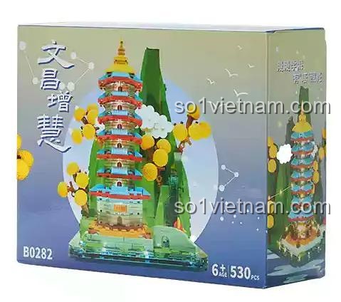 Hộp bộ lắp ghép Tháp Văn Xương Quốc Tử Giám B0282 National Library of China, Mô hình kiến trúc Tháp Văn Xương Quốc Tử Giám, Đồ chơi trang trí Tháp Văn Xương Quốc Tử Giám, 530 mảnh ghép, 6+ tuổi