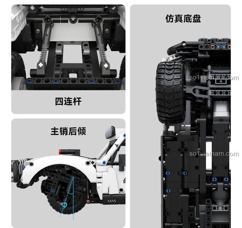 Chi tiết hệ thống treo bốn liên kết và góc caster của Xe Tải Đua Thông Minh ONEBOT OBLGPT09AIQI, mô hình xe đua công nghệ cao cho con trai 14 tuổi