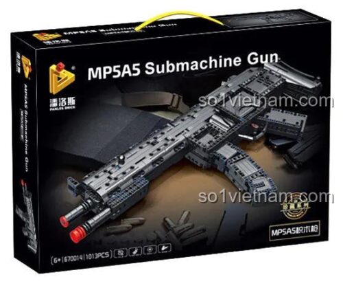 Ảnh cận cảnh bộ lắp ráp súng tiểu liên MP5A5 Panlos Brick 670014. Đồ chơi mô hình dành cho con trai 6 tuổi, giá rẻ, chất lượng cao.