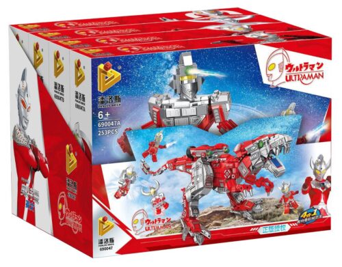 Hộp sản phẩm bộ lắp ghép Panlos Brick 690047 Robot Khủng Long Ultraman 4 trong 1, đồ chơi cho bé trai 6 tuổi giá rẻ.