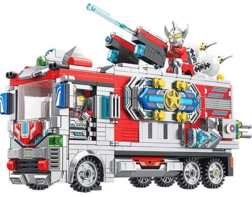 PanlosBrick 690048 Xe Tải Biến Hình Ultraman dạng Căn cứ, đồ chơi lắp ghép cho bé trai 6 tuổi, có pháo xoay 360 độ