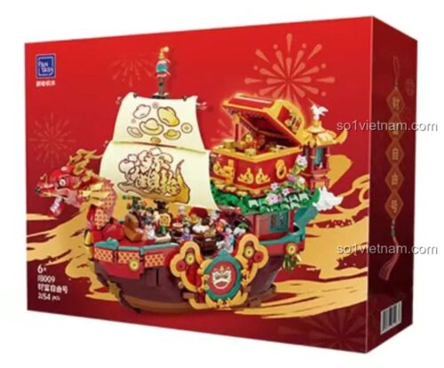 Hộp bộ xếp hình Pantasy 18009 Tàu Tài Lộc Tự Do, phiên bản Tết Nguyên Đán, đồ chơi lắp ghép giá rẻ cho bé 6 tuổi.