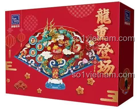 Hộp sản phẩm đồ chơi mô hình Pantasy 18010 Quạt Rồng Đón Xuân 3D, biểu tượng Rồng Vàng May Mắn, chất lượng cao, giá tiết kiệm cho bé trai và bé gái 6 tuổi.