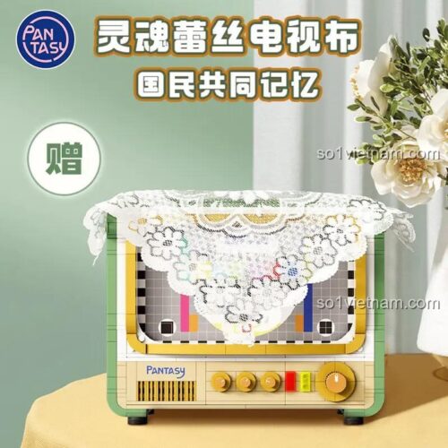 Mô hình Tivi cổ điển Pantasy hoàn thiện, được phủ khăn ren, một món đồ chơi mô hình Pantasy độc đáo.