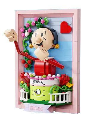 Hộp sản phẩm của bộ đồ chơi mô hình Pantasy 86404, hình ảnh nàng Olive Oyl trong khung tranh màu hồng xinh xắn.