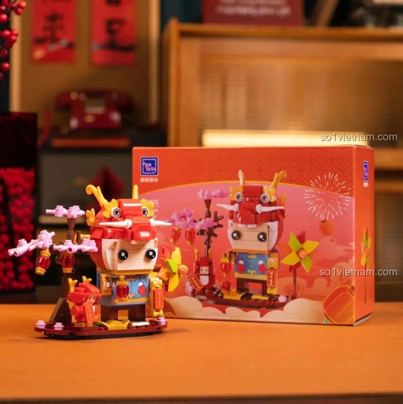 Mô hình Rồng Nhỏ Bé Pantasy 99005 và hộp sản phẩm, đồ chơi lắp ghép chủ đề Tết
