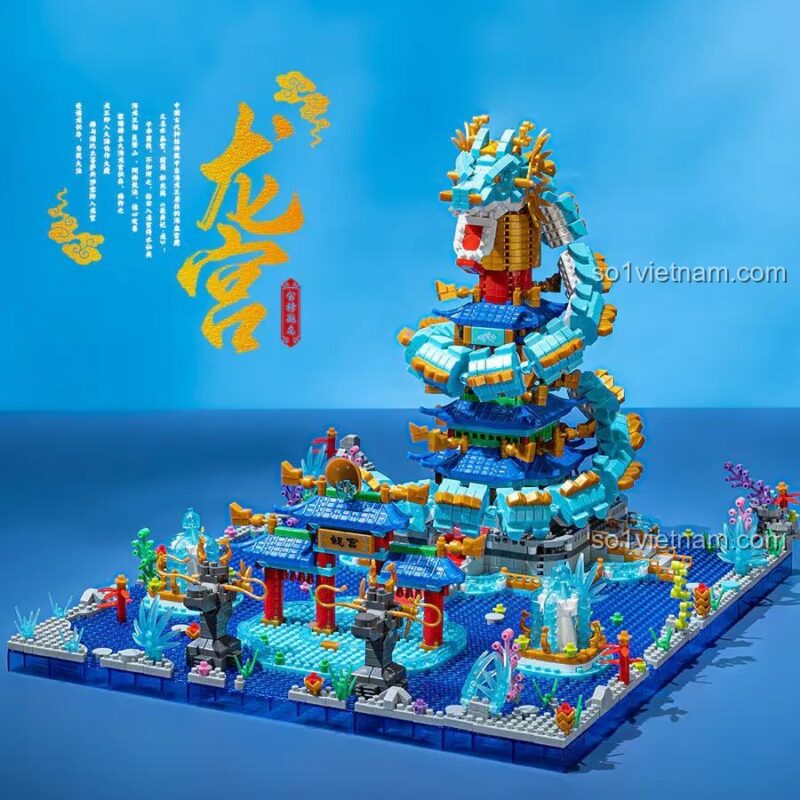 Bộ lắp ghép 拼未来 FA0102 Truyền Thuyết Biển Đông Long Cung, mô hình kiến trúc Trung Hoa, có đèn LED, độ tuổi 6+, cho bé trai và bé gái, lung linh huyền ảo