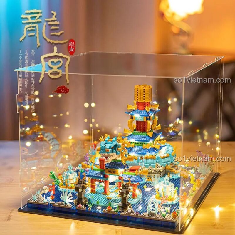 Bộ lắp ghép 拼未来 FA0102 Truyền Thuyết Biển Đông Long Cung, mô hình kiến trúc Trung Hoa, có đèn LED, độ tuổi 6+, cho bé trai và bé gái, sang trọng