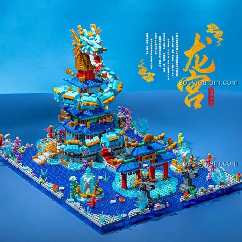 Bộ lắp ghép 拼未来 FA0102 Truyền Thuyết Biển Đông Long Cung, mô hình kiến trúc Trung Hoa, có đèn LED, độ tuổi 6+, cho bé trai và bé gái, thủy cung