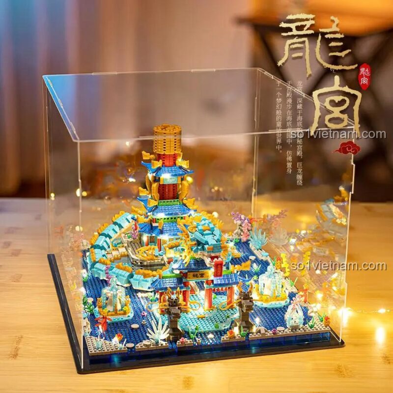 Bộ lắp ghép 拼未来 FA0102 Truyền Thuyết Biển Đông Long Cung, mô hình kiến trúc Trung Hoa, có đèn LED, độ tuổi 6+, cho bé trai và bé gái, trưng bày trong hộp acrylic
