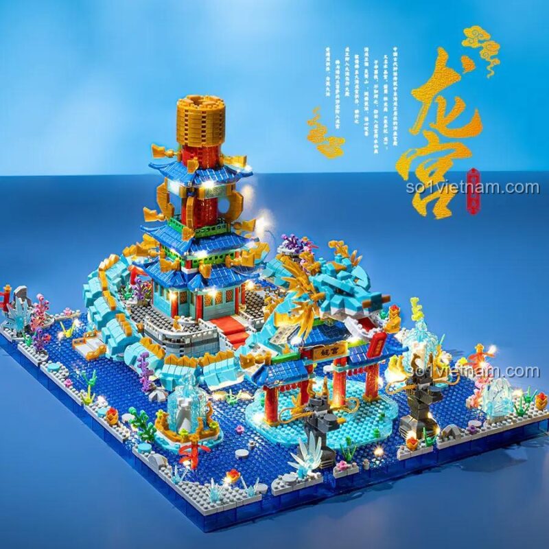 Bộ lắp ghép 拼未来 FA0102 Truyền Thuyết Biển Đông Long Cung, mô hình kiến trúc Trung Hoa, có đèn LED, độ tuổi 6+, cho bé trai và bé gái, với đèn sáng