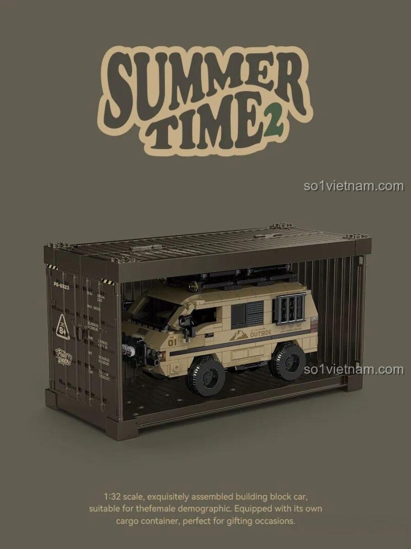 Pinbo PB8823 Xe cắm trại mùa hè Summer Time 2, xe cắm trại dã ngoại, xe camper van, đồ chơi mô hình, xe trong container, tỉ lệ 1:32, cho bé gái 8 tuổi