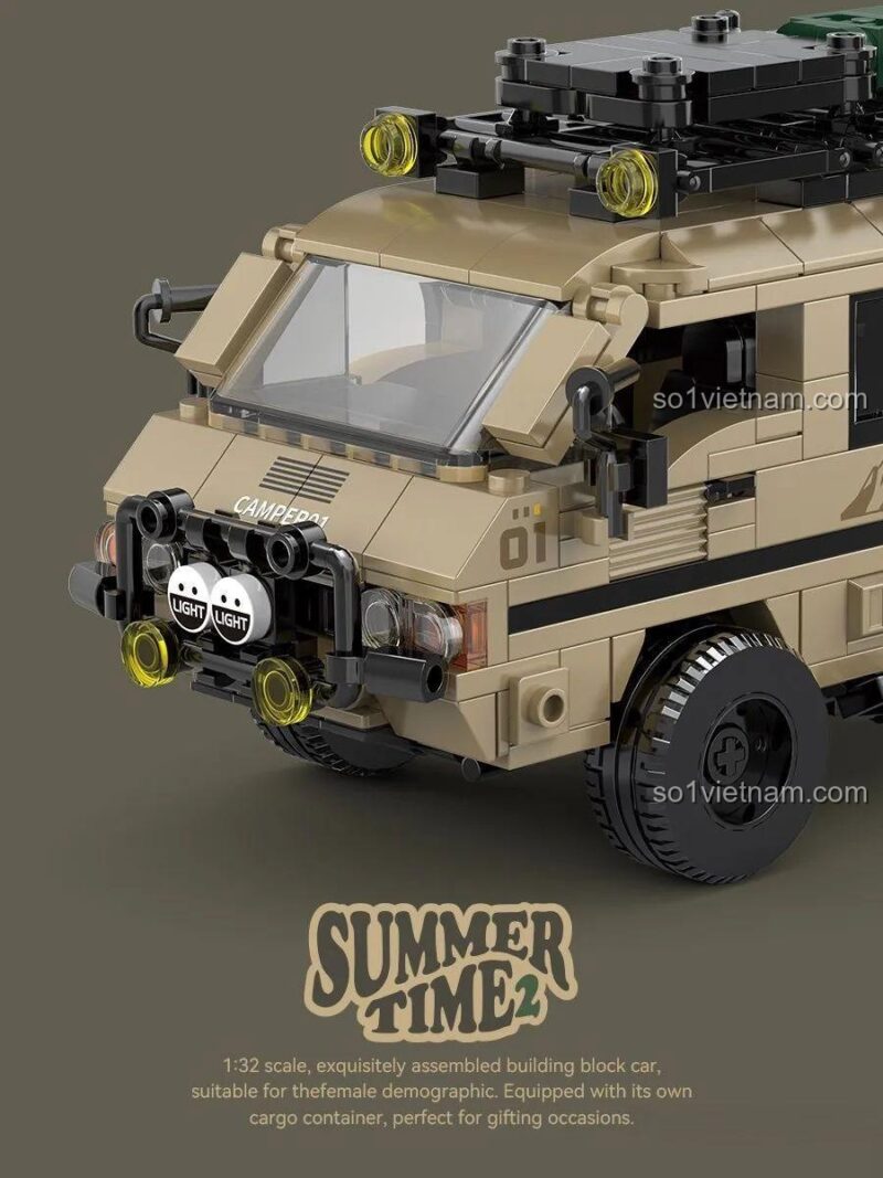 Pinbo PB8823 Xe cắm trại mùa hè Summer Time 2, xe cắm trại dã ngoại, xe camper van, đồ chơi mô hình, chi tiết đầu xe, đèn xe, cho bé gái 8 tuổi