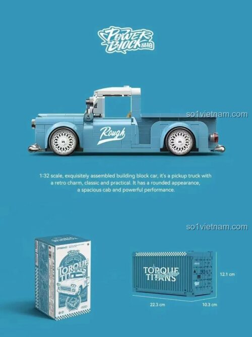 Hộp sản phẩm xe bán tải Torque Titans Steel Blue, tỉ lệ 1:32, phong cách retro, đồ chơi lắp ghép cho bé trai 14 tuổi