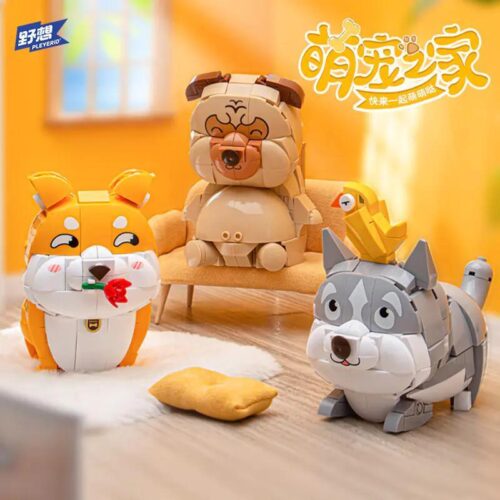 Bộ lắp ghép Pleyerid M38-P8058 Chó Shiba dễ thương cầm hoa, đồ chơi mô hình cho bé 12 tuổi
