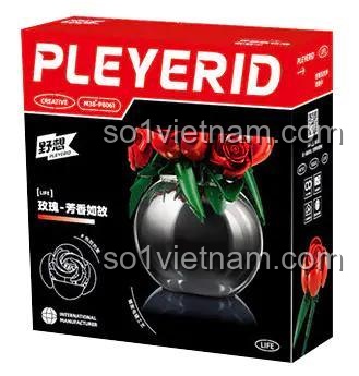 Hộp sản phẩm Bó hoa hồng lắp ghép Pleyerid M38-P8061, quà tặng hoa hồng, hoa hồng vĩnh cửu, đồ chơi mô hình hoa hồng, màu đỏ, trắng, bạc, độ tuổi 12+