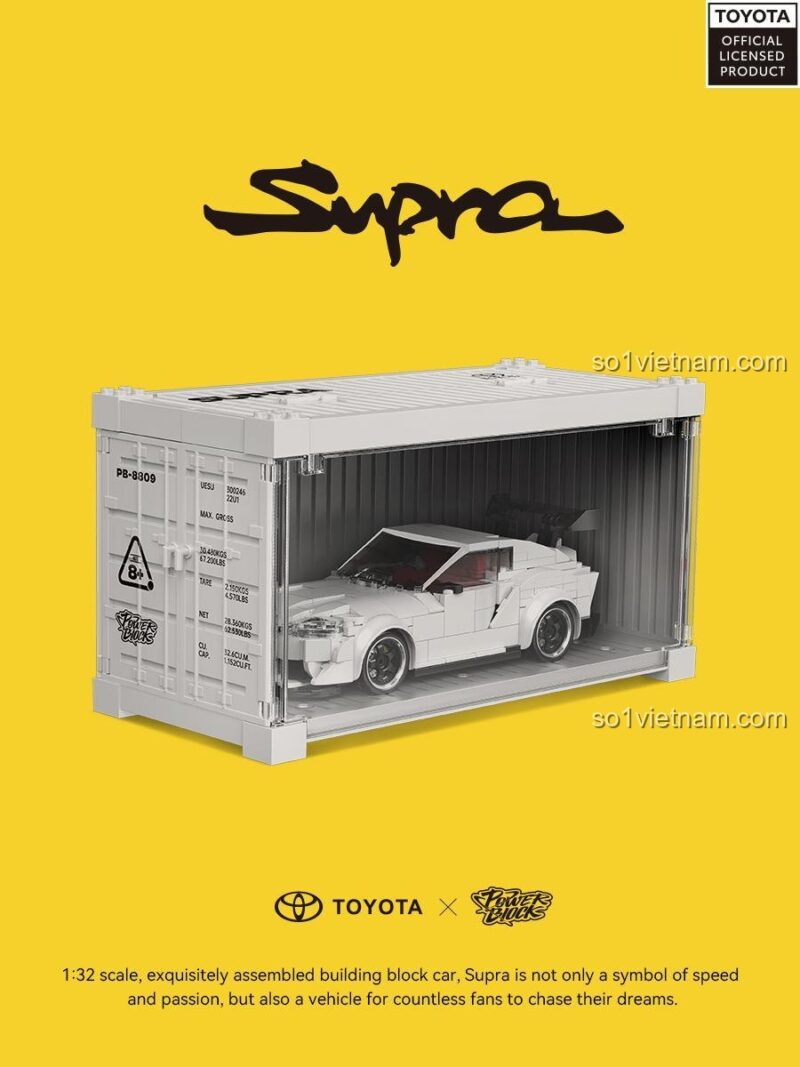 Hộp sản phẩm Power Block PB8808 và mô hình xe Toyota Supra