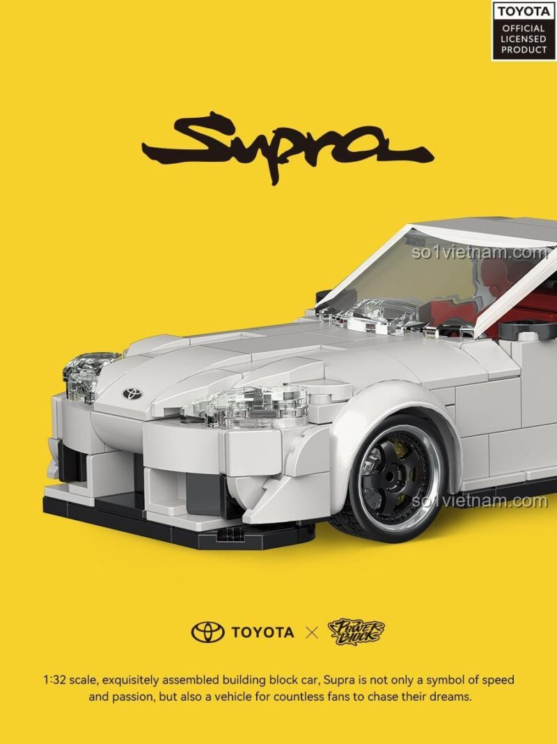 Mô hình xe Toyota Supra màu trắng bên trong hộp container trưng bày, Power Block PB8808