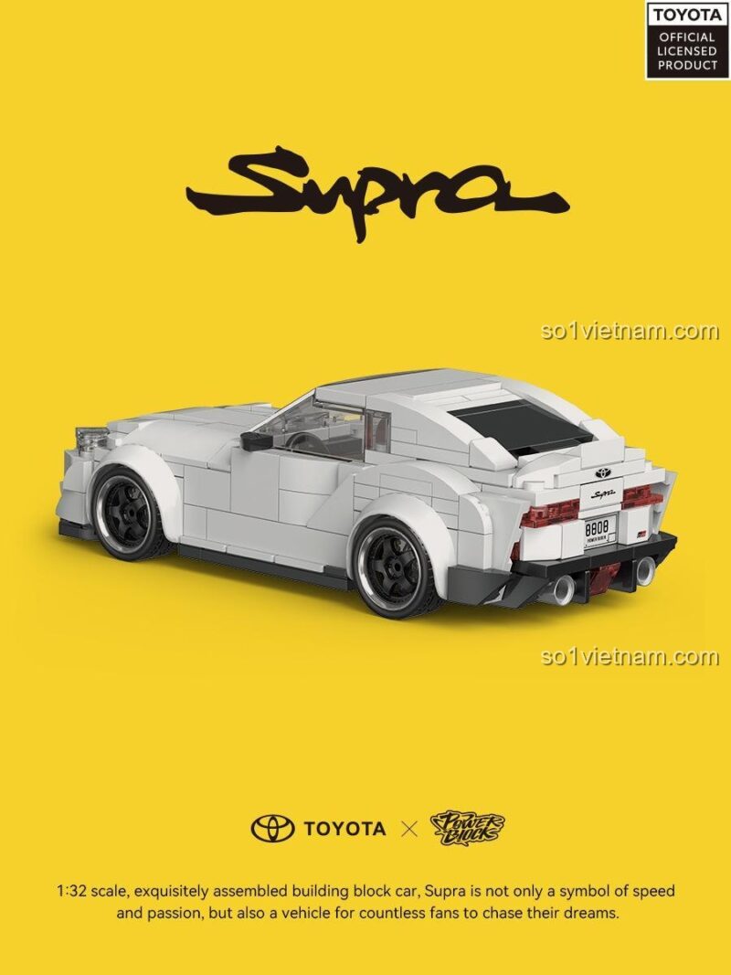 Tổng thể bộ sản phẩm Power Block PB8808 bao gồm mô hình xe Toyota Supra và hộp container trưng bày