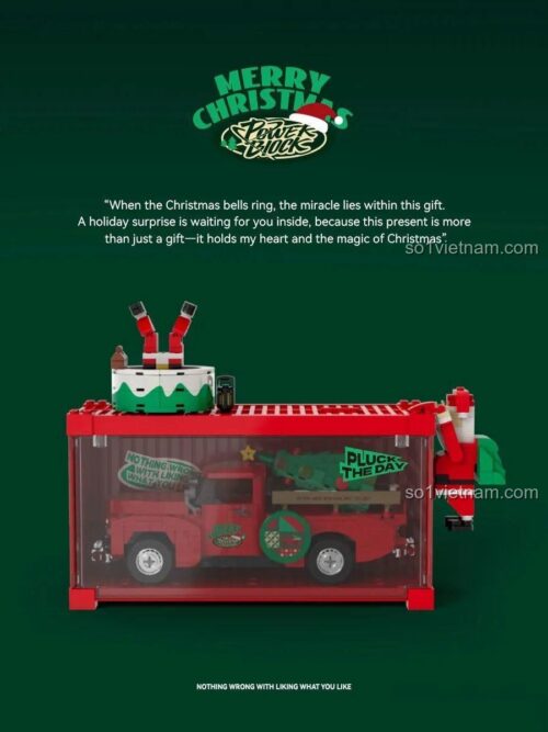 Xe tải Giáng Sinh Merry Christmas POWER BLOCKS PB8849, bộ đồ chơi xe tải cổ điển trong hộp, đồ chơi trang trí Giáng Sinh