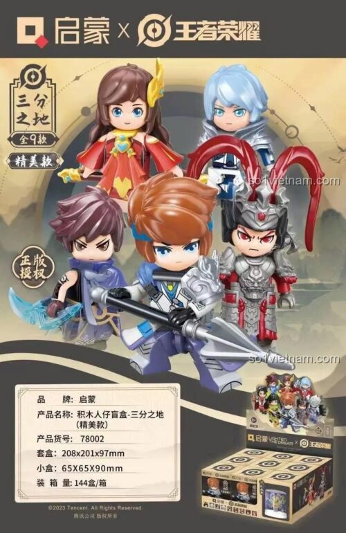 Poster quảng cáo set đồ chơi Qman 78002, hộp mù các nhân vật game Vương Giả Vinh Diệu phe Tam Phân Chi Địa.