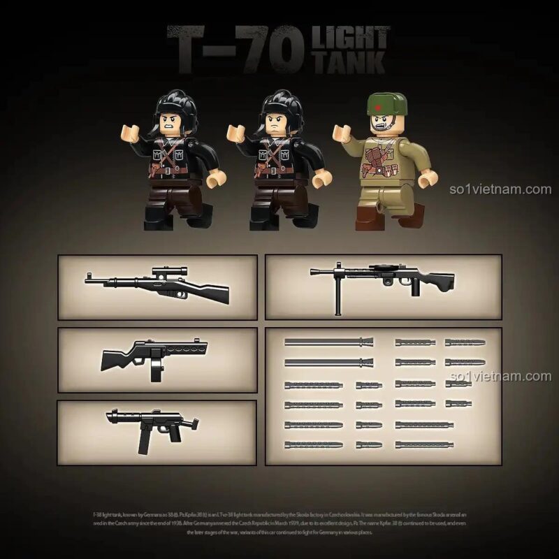 Minifigure và vũ khí đi kèm bộ đồ chơi xe tăng hạng nhẹ T-70 QUAN GUAN 100291