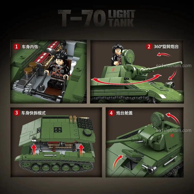 Tính năng bộ đồ chơi xe tăng hạng nhẹ T-70 QUAN GUAN 100291