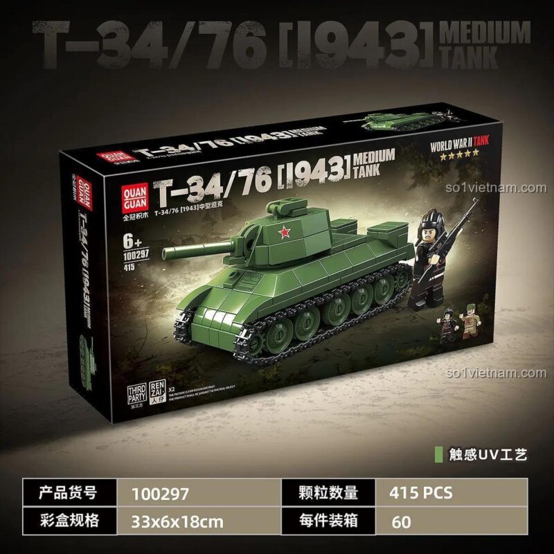Thông số kỹ thuật trên hộp sản phẩm Quan Guan 100297: 415 chi tiết, kích thước hộp 33x6x18cm.