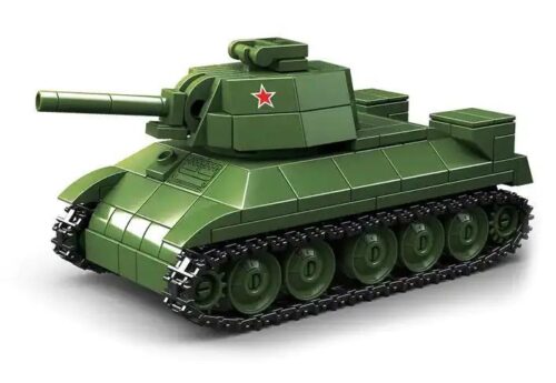Mô hình hoàn thiện của bộ lắp ghép Xe tăng T-34/76 Quan Guan 100297, một đồ chơi mô hình giá rẻ cho bé trai 6 tuổi yêu thích quân sự.