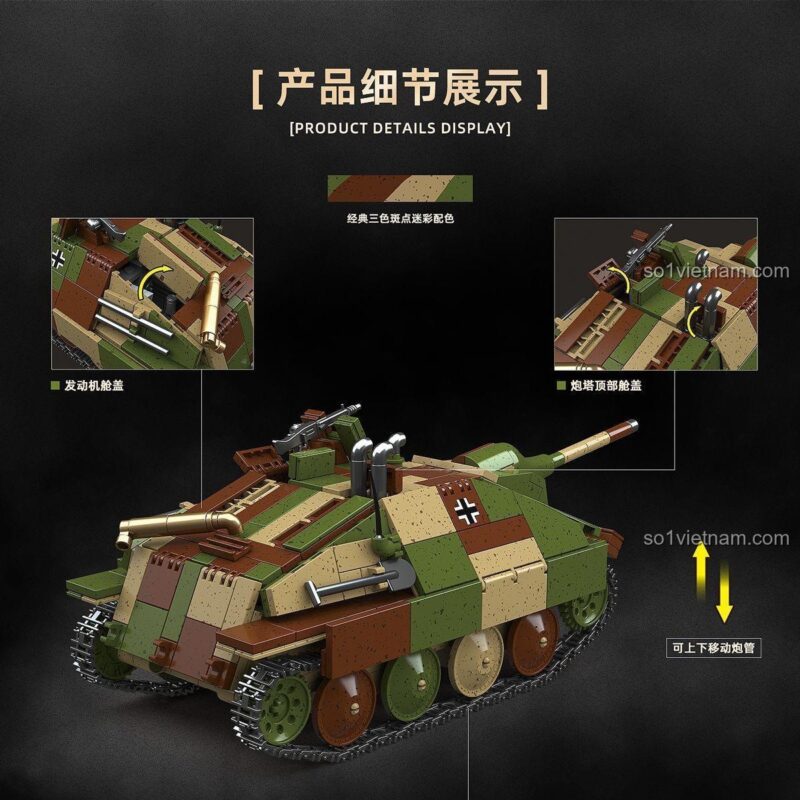 Hình minh họa phong cách hoạt hình của bộ lắp ráp Pháo tự hành chống tăng Hetzer, tạo cảm hứng sáng tạo cho bé.