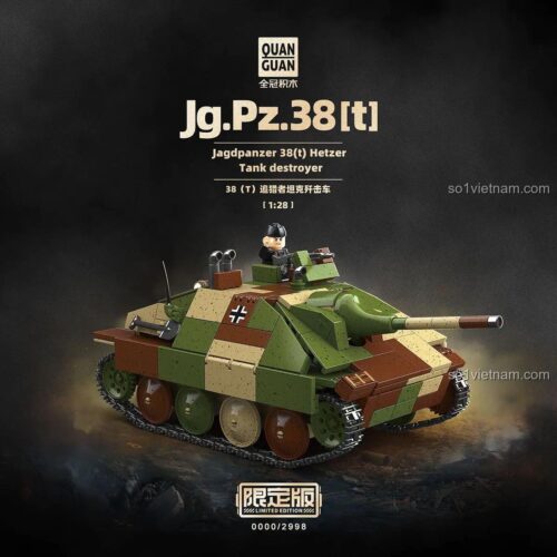 Hình ảnh đồ chơi mô hình Xe tăng diệt tăng Hetzer 100311 sau khi lắp ráp hoàn chỉnh. Bộ xếp hình Quan Guan chất lượng cao, màu sắc ngụy trang đẹp mắt.