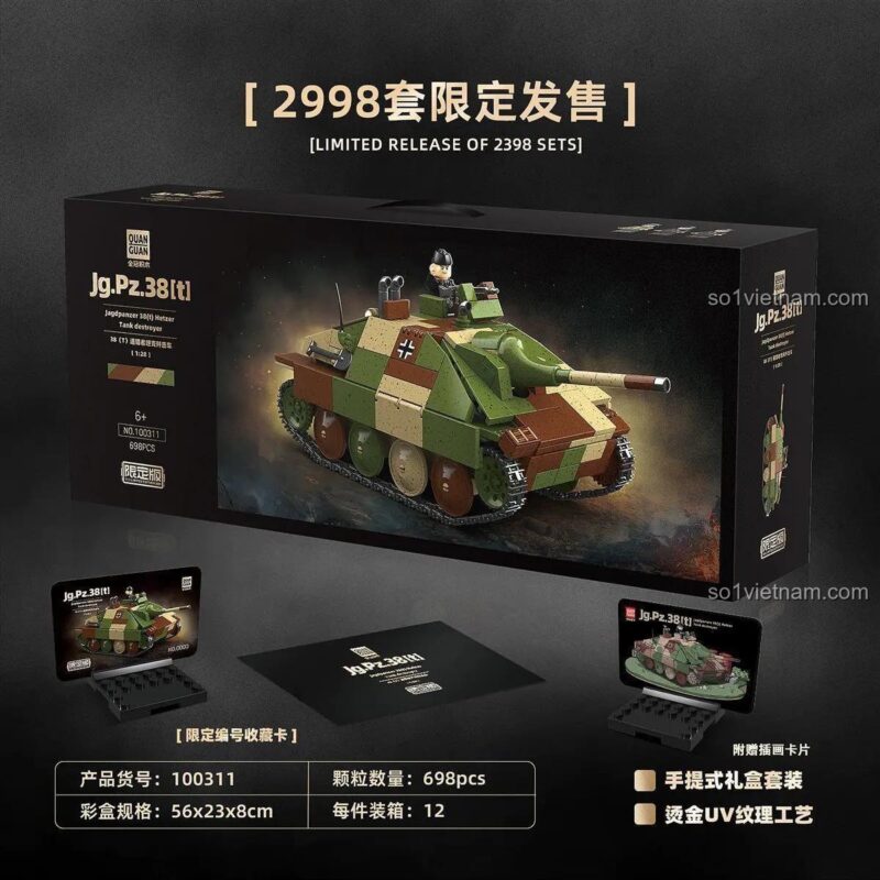 Thông tin chi tiết sản phẩm bộ xếp hình Quan Guan 100311: 698 chi tiết, kích thước hộp 56x23x8cm, phiên bản giới hạn.