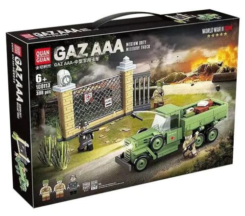 Bộ lắp ghép QUANGUAN 100113 Xe tải quân sự hạng trung GAZ AAA giá tốt, mô hình chi tiết cho bé trai 6 tuổi, có ảnh hộp sản phẩm.