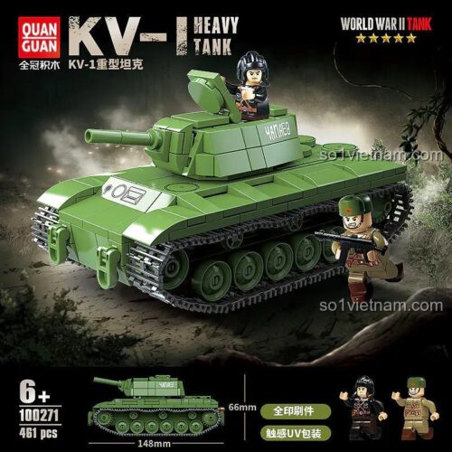 Bộ xếp hình QUANGUAN 100271, Xe Tăng Quân Sự KV-1 QUANGUAN, đồ chơi mô hình quân sự cho bé trai 6 tuổi, kích thước chi tiết