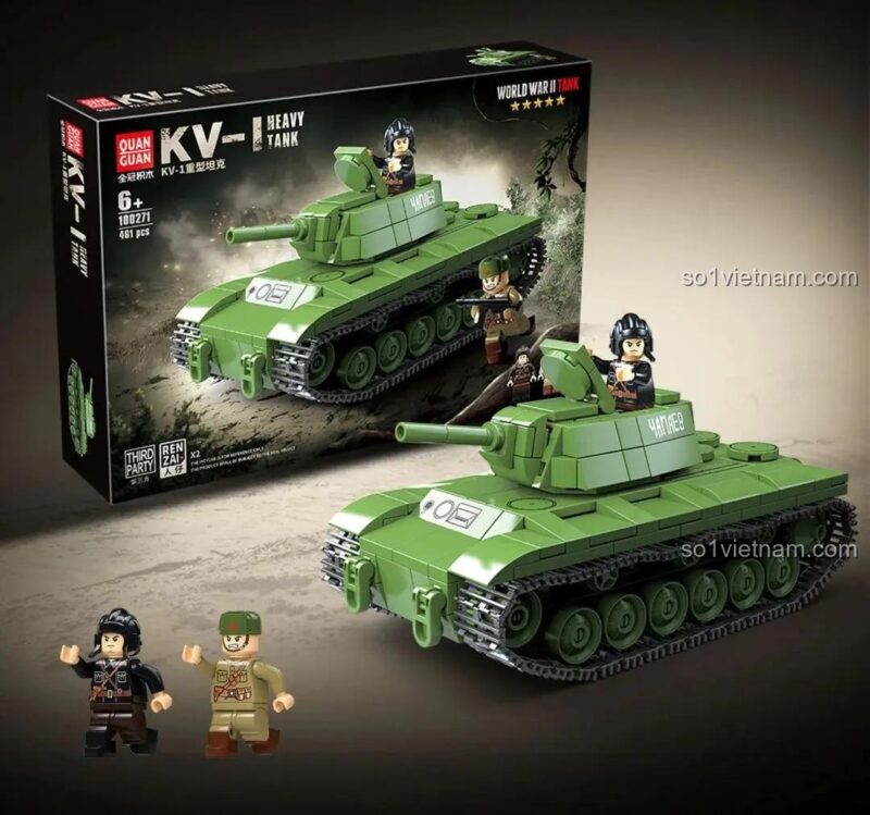 Đồ chơi mô hình 100271, bộ xếp hình Xe Tăng KV-1, đồ chơi mô hình quân sự cho bé trai 6 tuổi, có minifigure lính
