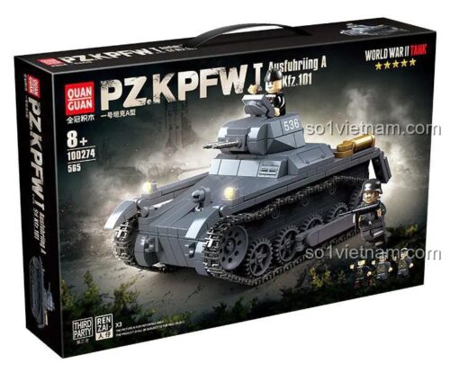 Hộp đồ chơi mô hình QUANGUAN 100274, bộ xếp hình Xe Tăng Đức Quốc Xã Panzer I, chất lượng đảm bảo, phù hợp học sinh tiểu học.