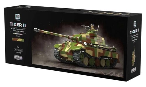 Hộp sản phẩm xe tăng Tiger II (phiên bản đầu) QUANGUAN 100300 tỉ lệ 1:28, 1582 mảnh, cho bé 6+ tuổi