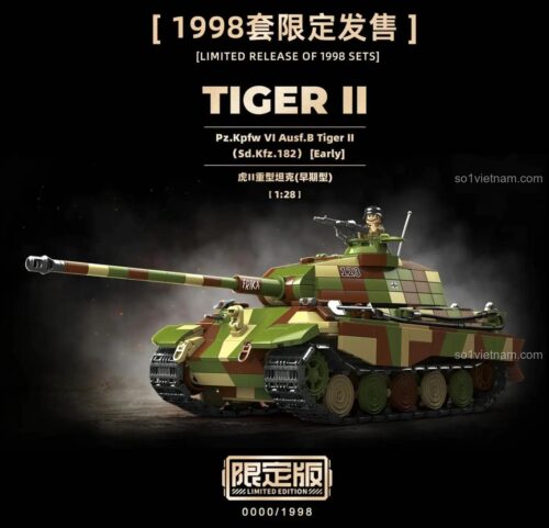 Mô hình xe tăng Tiger II (phiên bản đầu) QUANGUAN 100300 tỉ lệ 1:28, 1582 mảnh, có minifigure