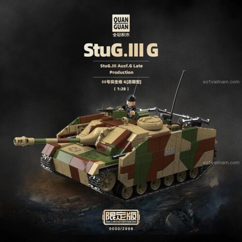Mô hình xe tăng StuG.III G tỉ lệ 1:28 QUANGUAN 100306 1058 mảnh màu ngụy trang cho bé trai 6 tuổi