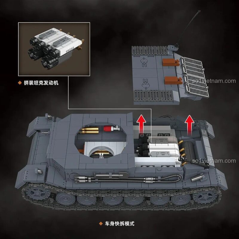Động cơ tháo rời của bộ đồ chơi Xe tăng Tiger P QUANGUAN 100308