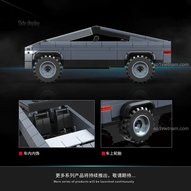 Xe bán tải Tesla Cybertruck lắp ráp từ bộ QUANGUAN 100316 - nhìn từ bên cạnh