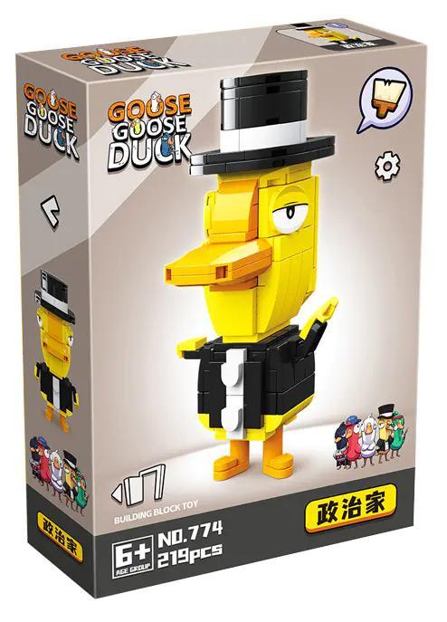 Hộp sản phẩm bộ lắp ghép Vịt Chính Trị Gia RENZAIMA 774, đồ chơi mô hình nhân vật game Goose Goose Duck cho bé trai 6 tuổi, giá rẻ.
