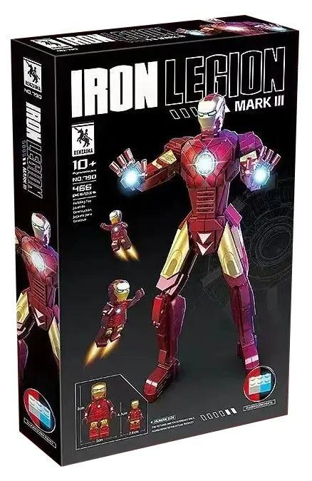 Hộp bộ lắp ghép Renzaima 790 Mô hình Iron Man Mark 3, đồ chơi cho bé trai 10 tuổi, có đèn LED và chi tiết dạ quang.