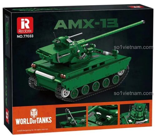 Xe tăng hạng nhẹ AMX-13 Reobrix 77033, mô hình xe tăng quân sự, đồ chơi lắp ráp cho bé trai
