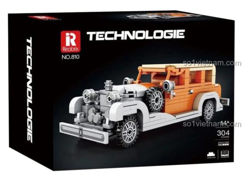 Hộp sản phẩm bộ lắp ghép Reobrix 810 mô hình xe Rolls-Royce Phantom II, có ghi 14+, 304 chi tiết