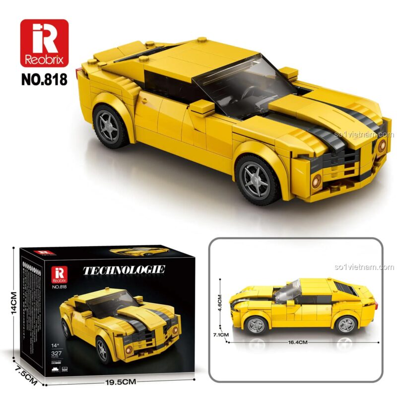 Hộp đồ chơi mô hình Reobrix 818, lắp ráp Siêu xe Chevrolet Camaro 818, món quà sáng tạo cho bé trai.